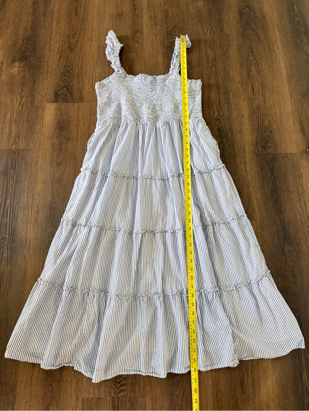 J.Crew Blue White Smocked Cotton Maxi Dress L Floral Cottagecore Beach Summer - Picture 9 of 9